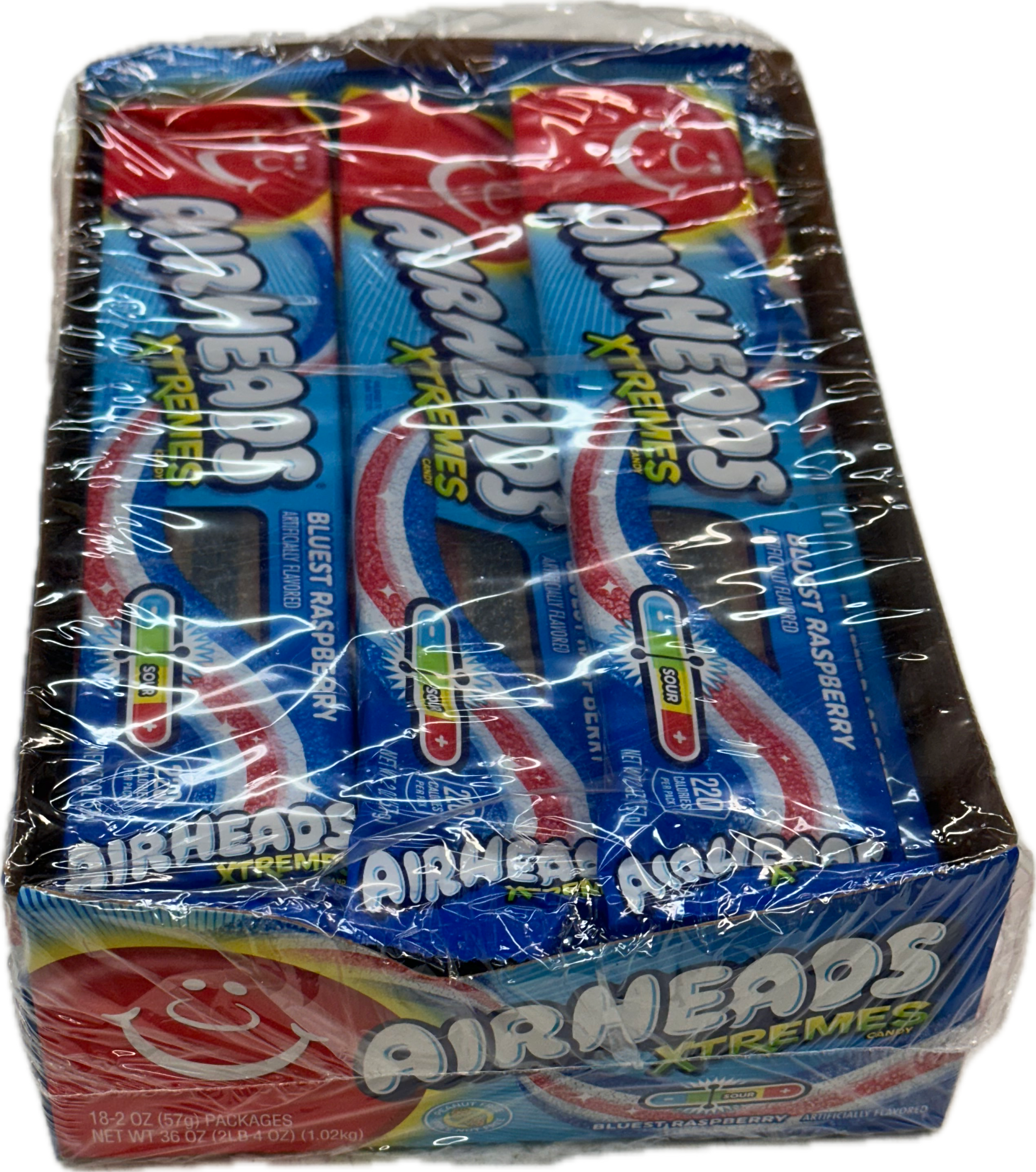 Airheads Xtreme Belts Bluest Raspberry Flavor 2 oz (18 Packs Per Box)