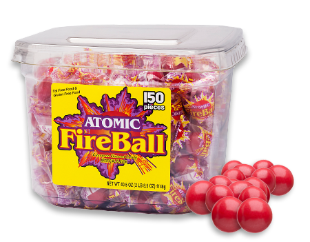 Atomic FireBall Cinnamon Flavor Candy Wrapped (150 Pieces Per Jar)