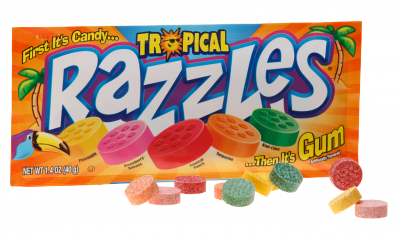 Razzles Candy Tropical Flavors 1.4 oz (24 Packs Per Box)