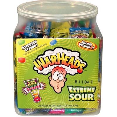 Warheads Extreme Sour Assorted Flavors Wrapped (240 Pieces Per Jar)